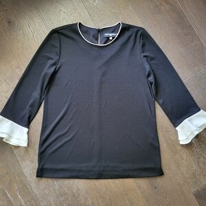 Karl Lagerfeld Black Blouse with White Trim and Ruffle Cuffs Women's Size Small